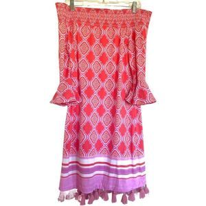 Cabana Life UPF 50+ Off The Shoulder Dress - Size Medium M Coral